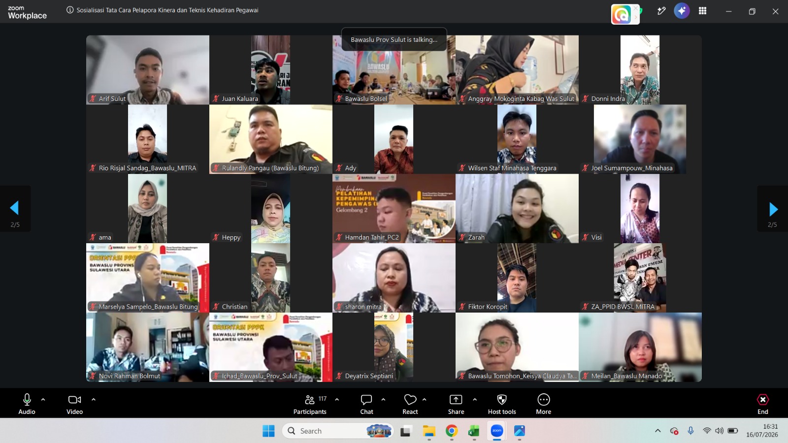 Meeting zoom sosialisasi laporan kinerja dan kehadiran